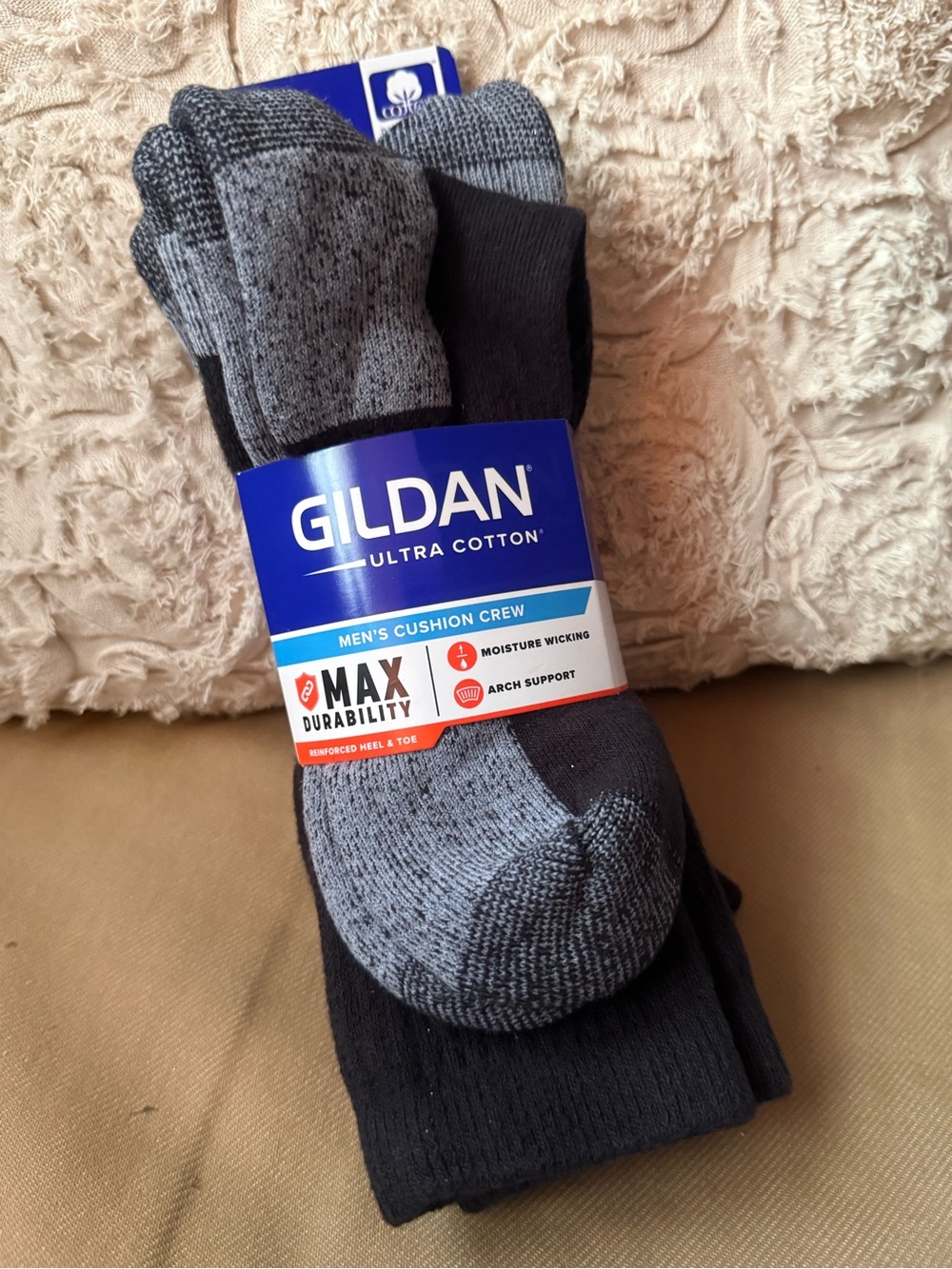 Gildan Men's Cushion Crew Socks - Black & Gray Duo